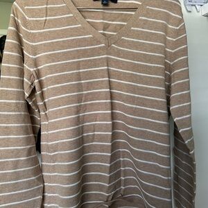 Tommy Hilfiger Tan and White Striped Sweatshirt